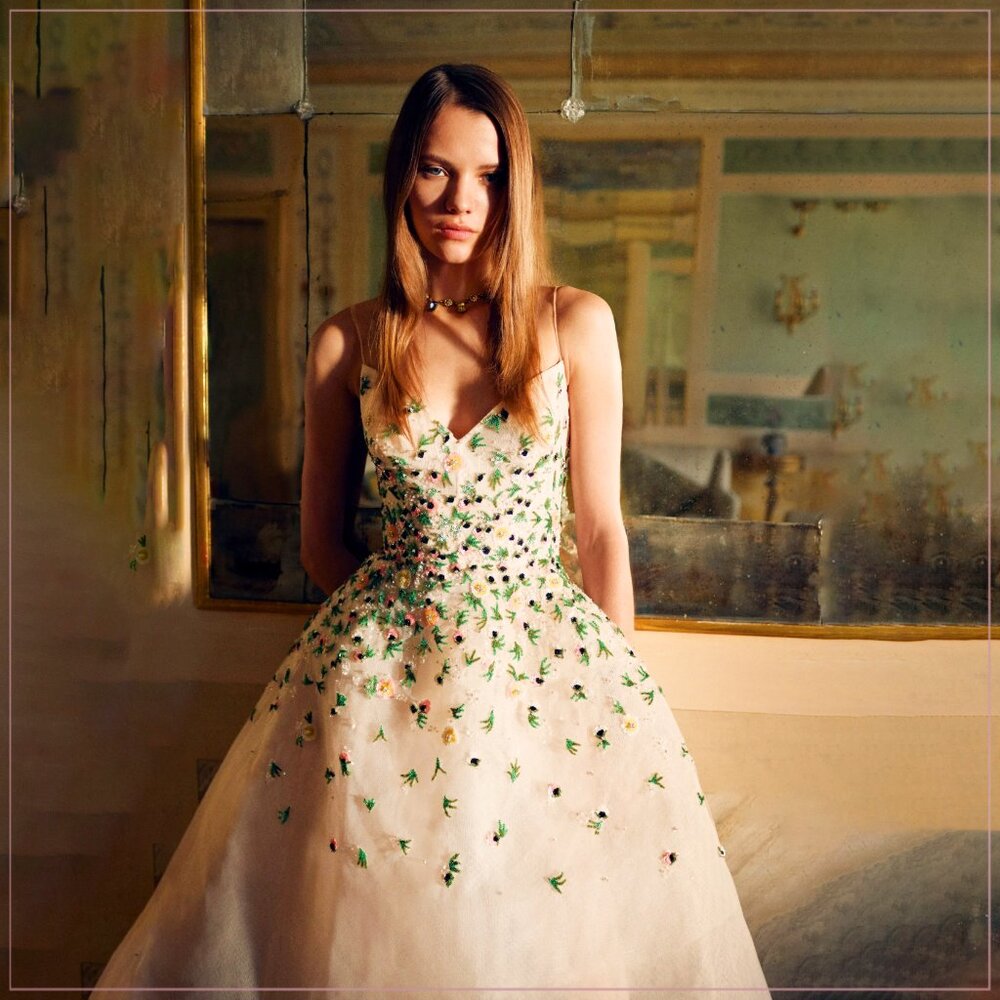 $5990 New Monique Lhuillier Crystal Bead Embellished Floral Tulle Runway Dress - Picture 12 of 16